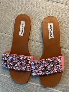 Steve Madden Brielle Pink Jeweled Slide Sandals Women’s Sz 9M